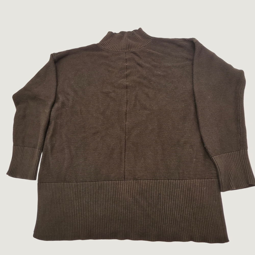 Talbots Mock Neck Sweater Womens XL Brown Ribbed Center Seam Pullover